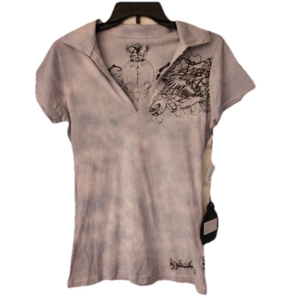 Key Closet Dragon Fine Jersey Polo Crystal Women’s Purple Shirt Size Medium - Picture 2 of 14